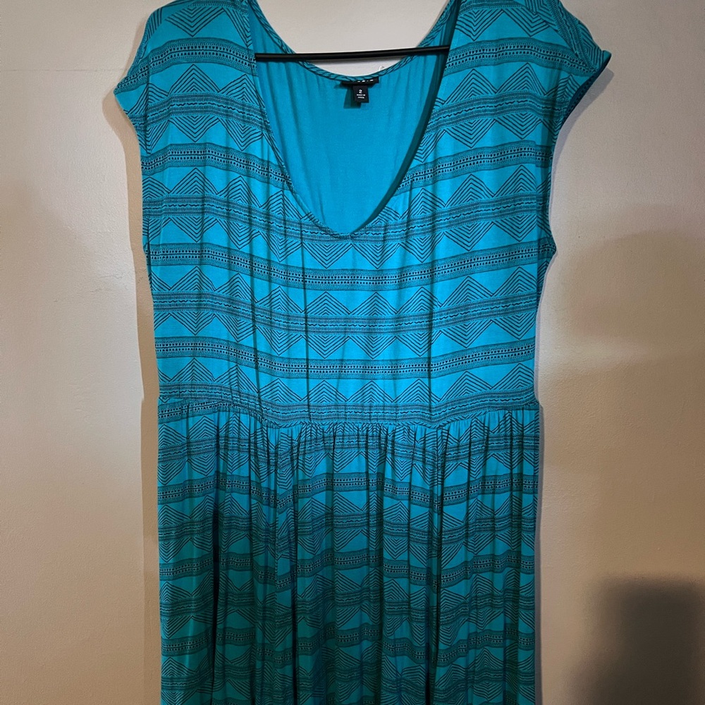 Torrid Teal V Neck Geo Print Skater Dress SZ 2
